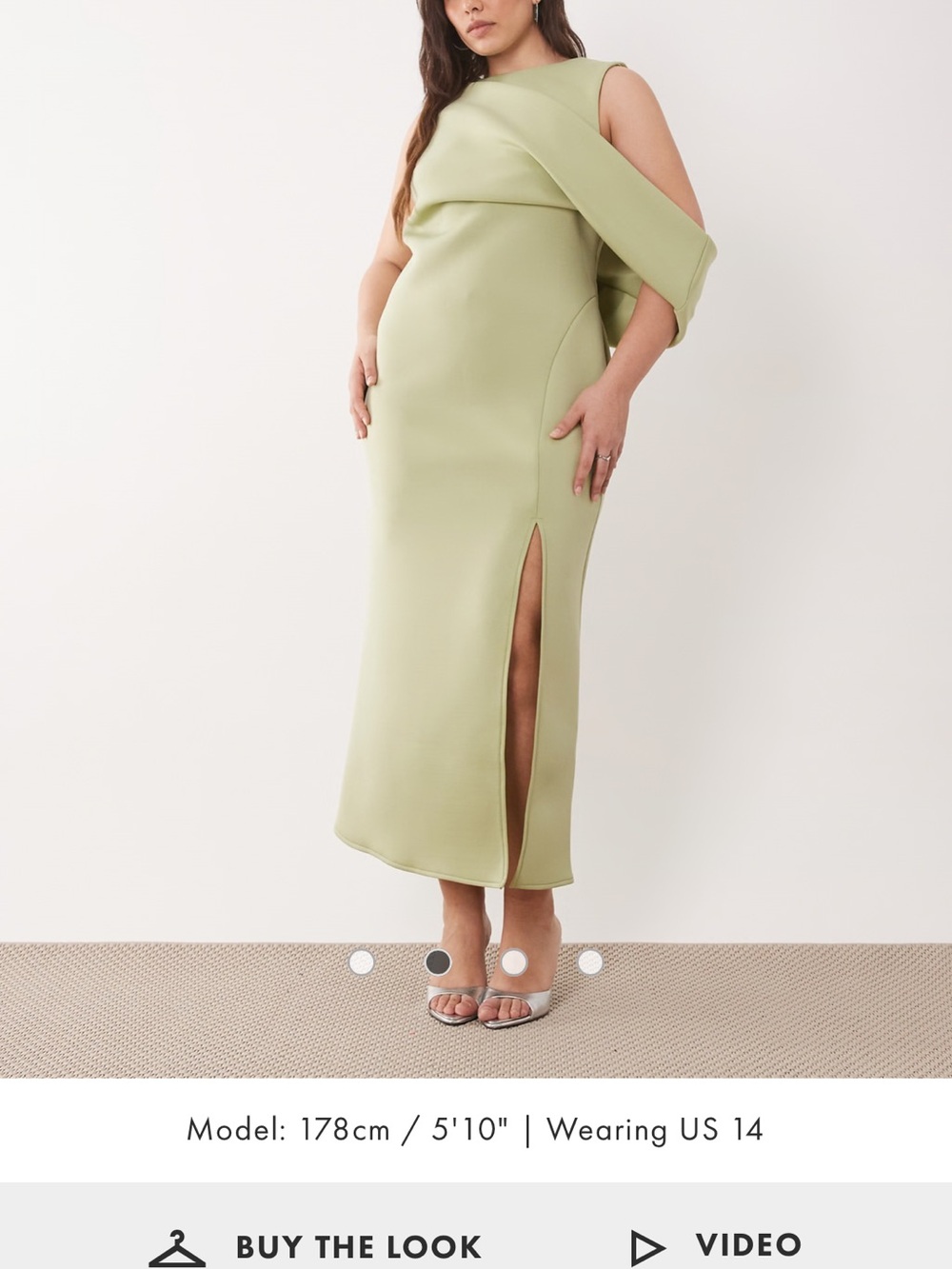 ASOS Curve One-Shoulder Midi Dress in Sage Green